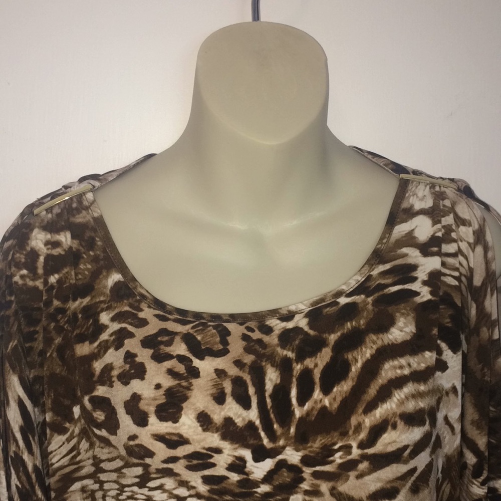 Chico's Leopard Print Cold Shoulder Poncho Top - Picture 2 of 9